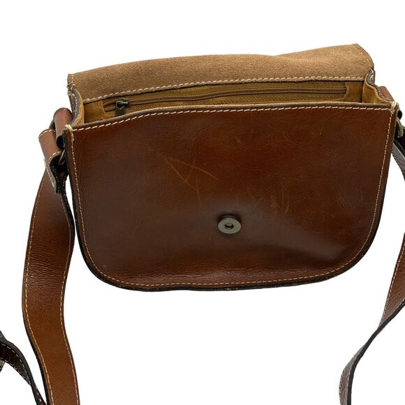 Patricia Nash Brown Tooled Leather Flap Front Western Saddle Crossbody Bag Purse - Picture 7 of 13